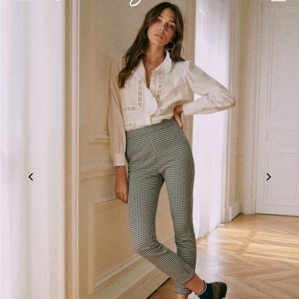 Sezane Clara Trouser - Black, White and Brown Checkered